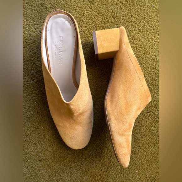 Everlane The Day Mule Suede Leather Yellow Block Heel Clog Round Toe 7 - Picture 2 of 9